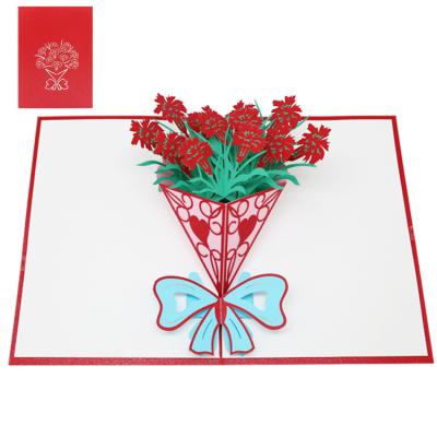 China Carving Carnation Flowers Love Mum 3D Architectural Pop Up Greeting Card Mother Paper Gift Card Luxury Thank You Cards for sale