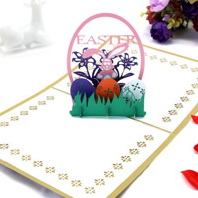 China Handmade 3D Africa Jump Foldable Postcard Lovely Bunny Easter Rabbit Greeting Card with Envelopes for sale