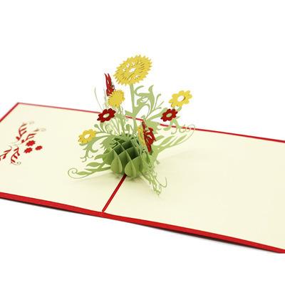 China Custom 3D Handmade Africa Sun Flower 3D Flower Greeting Card Souvenir Postcard Teachers Day Invitation Card for sale