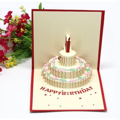 China Africa Happy Birthday Cake Cut Paper Birthday Party Invitation Card Laser Cut 3D Pop Up Gift Birthday Greeting Cards for sale