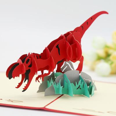 China Africa Cartoon Dinosaur 3D Foldable Card Kids Gift Cards Paper Craft Pop Greeting Card With Envelope for sale