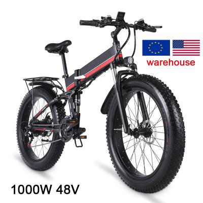 China EU Warehouse Aluminum Alloy 1000W 48V USA 26 Inch Fat Tire E Bike Off Road Folding Mountain Electric Bicycle for sale