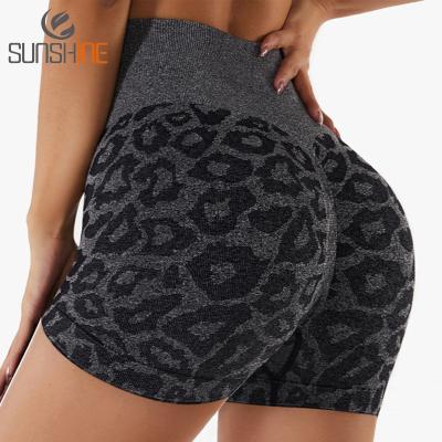 China High Waist Hip Lift Fitness Breathable Custom Women Outdoor Tight Logo Print Leopard Biker Shorts Seamless Sports Shorts for sale