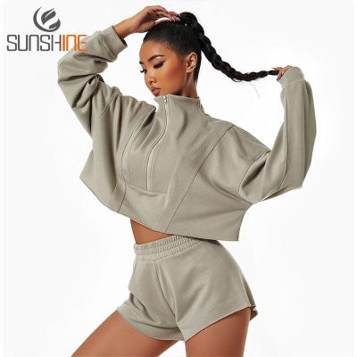 China Breathable Women Fitness Workout Long Sleeves Custom Half Zipper Soft Hoodie Loose Fit Sweatshirts For Women for sale