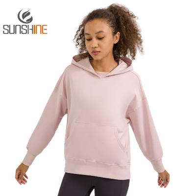 China Custom Made Yoga Hooded Women's Yoga Running Hoodie Fitness Winter Breathable Sweatshirt Loose Fit Comfortable Cotton Hoodies High Quality for sale