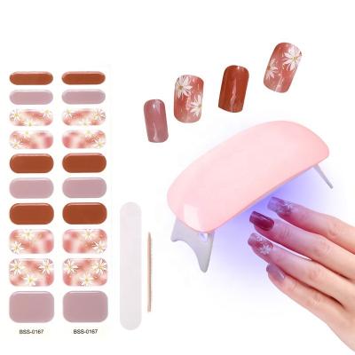 China Hot Sale Fashionable Semi Cured Long Lasting Wraps Gel Nail Stickers New Arrival Styles Nail Gel Wraps With UV Lamp for sale