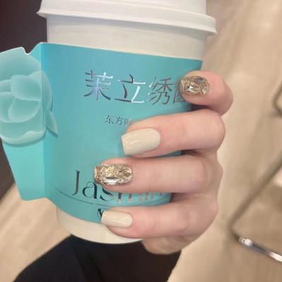 China Retro Pure Handmade Nails Wear Fake White Nail Patch Four Seasons Granny Gray Champagne Diamond Simple for sale