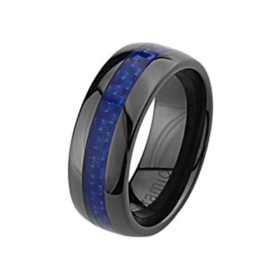 China Ceramic Black Tip Ceramic Hollow Ring For Men's Jewelry Classic Carbon Fiber Blue Inlay for sale