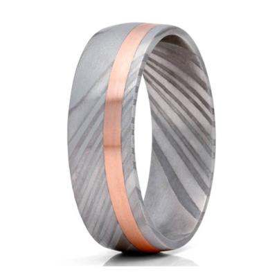 China Hollow Damascus Steel Damascus Steel Ring With Rose Gold Inlay Fashion Steel Ring Designs For Men for sale