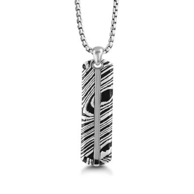 China New Square Pendant CLASSIC Damascus Steel Silver Black Plated 24 Inches Box Chains Steel Necklace for sale