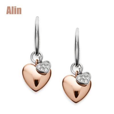 China Stainless Steel Heart Pendant Rose Gold Plated Crystal Stones Hook Earrings Manufacturer for sale