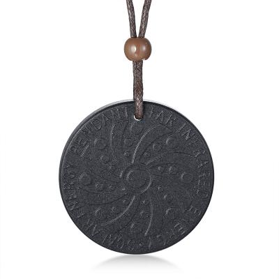 China Personalized Stainless Steel Mens Lava Stone Round Shaped Quantum Necklace Pendant for sale