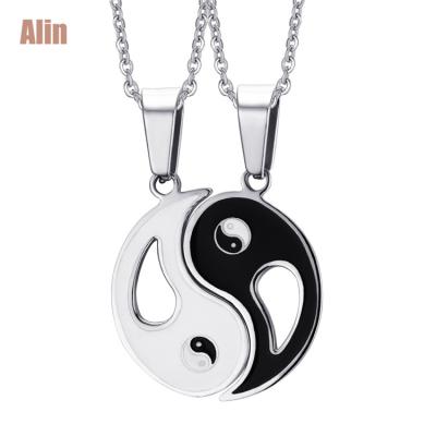 China New Design Stainless Steel Black And Silver High Polished Stainless Steel Yin Yang Pendant Necklace for sale