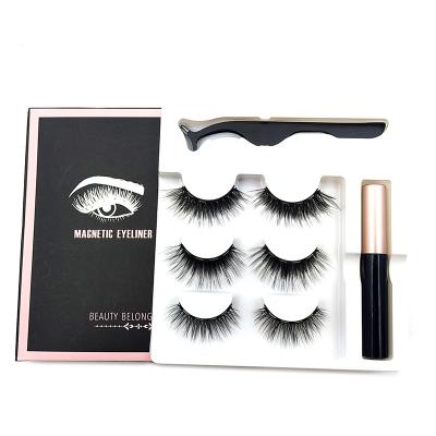 China Cheap Natural Fake Eyelash Private Label Custom Eye Lash Wholesale Seller Packaged False 3D Magnetic Silk Eyelash With Eyeliner And Tweezers for sale