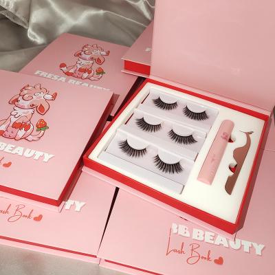 China Cheap natural false eyelash pink natural logo eyelashes 3 pairs packaging 25mm custom vegan mink eyelashes lashes lashes 3d book mink wholesale seller for sale