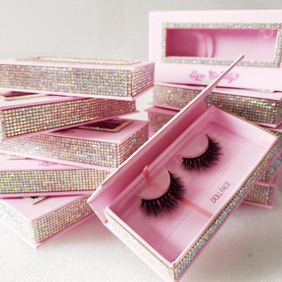 China Natural custom long lashpackaging box with rhinestone ribbon rectangle eyelash packaging box case luxury seller for sale