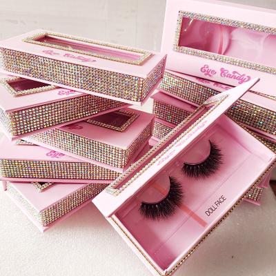 China Cheap Natural False Eyelash Customize Eyelash Packaging Wholesale Bulk 3d 25mm Mink Pink Lashes Case Glitter Diamond Eyelashes Package Custom Logo Lash Box for sale