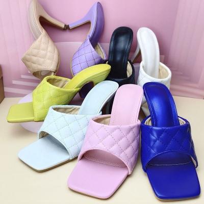 China Fashion Trend New Summer Fashion Women's Candy Color Heels Diamond Lattice High Heel Sandals Shoes For Ladies for sale