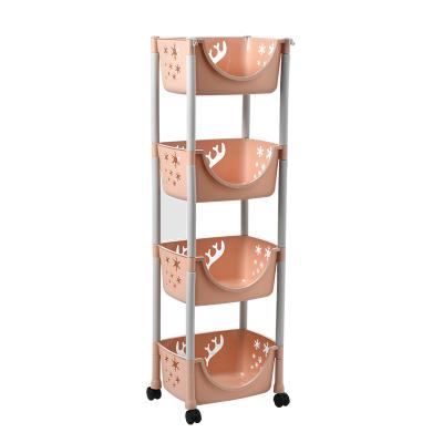 China Modern Large Storage Space Product 4 Tier Hot Pink Kitchen Plastic Storage Rack For Fruits And Vegetables for sale