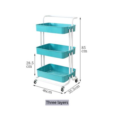 China Modern High Quality Blue 3 Tier Easy To Move Plastic Storage Cart Storage Shelf With Brake for sale