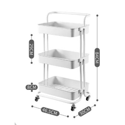 China 2021 China Modern White 3 Tier Easy To Move Plastic Storage Cart Storage Shelf With Brake for sale