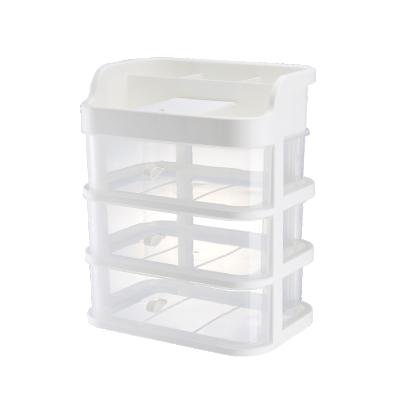 China Viable Cheap Price White Makeup Organizer Cosmetic Storage Box High Quality Three Layers for sale