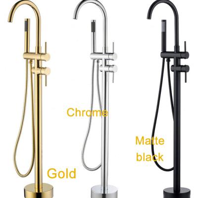 China Hand Free Brass Shower Floor Mount Bathroom Faucet High Sliding Bar Tub Drain Swivel Spout With Tub Mixer Tap for sale