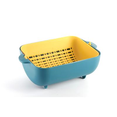 China Kitchen Double Layer Plastic Rotating Wash Colander Basket Stocked Perforated Sieve For Fruit Vegetables for sale