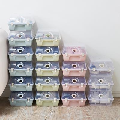 China Viable Clear Plastic Shoe Boxes Drop Front Shoe Storage Box Stackable Shoe Box for sale