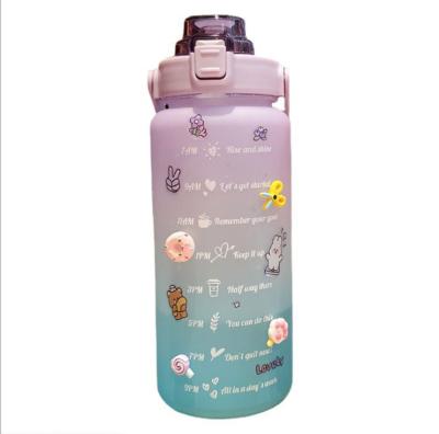 China Wholesale 2L/64oz Gradient Color Sustainable Leakproof Fitness Sports Frosted Big Water Bottle With Time Marker And Straw for sale