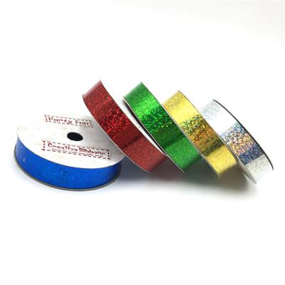 China Solid Embossed Wholesale Colorful PP Balloon Ribbon Decorations Packing Gift Plastic Glitter Ribbon Roll for sale