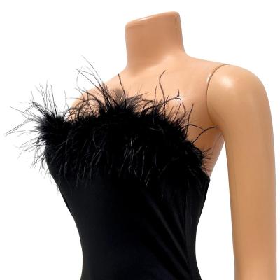 China 2023 Custom Solid Ostrich Feather Women Reversible Strapless Overalls Club Lady One Piece Wear Jumpsuits Romper Jumpsuit for sale