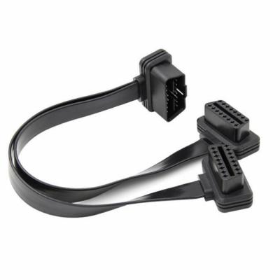 China Universal OBD 2 16 Pin Male to Dual Female Adapter Extension Cable Flat Extension Cable Autool Diagnostic for sale