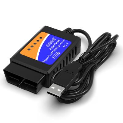 China universal usb obd2 connect by funicular code reader elm 327 cable obd2 scanner car kit diagnostic tools for windows for sale