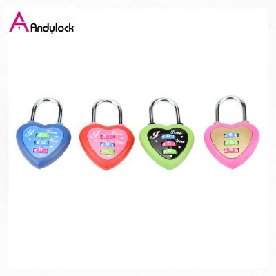 China Different Custom Fancy Love Metal Design Heart Shaped Digit Luggage Lock for sale