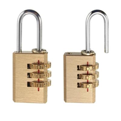 China Metal Cooper Padlock Antique Brass Lock 3-Digit Combination Lock For Luggage Suitcase for sale