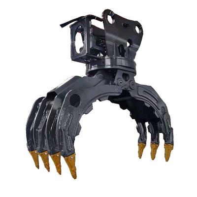 China Heavy Duty 4+3 Wooden Claws 20T Excavator Hydraulic Rotating Wood Stone Grapple for sale