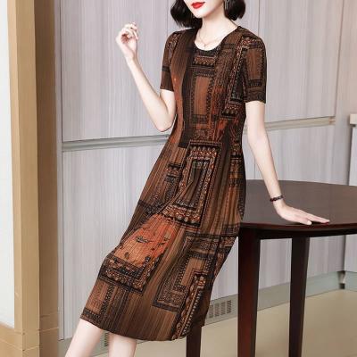 China 2023 Summer New Print Breathable Casual Round Neck Short Sleeve Vintage Shift Dress for sale