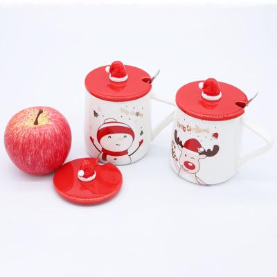 China Sustainable Hot Selling Coffee M Mug Large Capacity Cute Christmas Home Mug Ceramic Porcelain Mug With Christmas Hat Lid And Spoon for sale