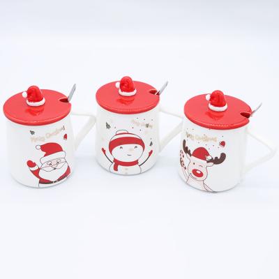 China Christmas Viable Party Ceramic Cup Universal Porcelain Cup Children Lunch Milk Cup With Spoon for sale