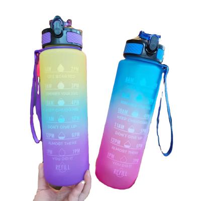 China Reusable Minimalist 1000Ml Bpa Free Gradient Frosted Space Mug Sport With Time Marker Motivational Plastic Water Bottle for sale