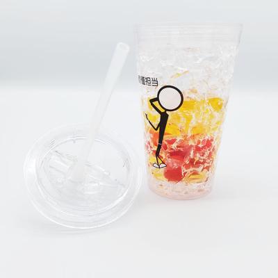 China High Value Minimalist Cute Refrigeration Straw Tumbler Reusable Double Wall Plastic Ice Cup Crushed Tumbler for sale