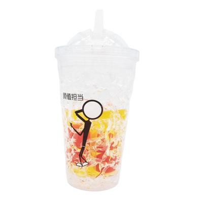 China Minimalist Reusable Double Wall Ice Cream Tumbler Cup Plastic Crushed Freezer Juice Ice Cup With Straw for sale