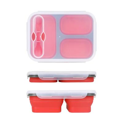 China 2021 Freshness Preservation Silicone Lunch Box 3 Compartments Foldable Portable Microwave Oven Food Storage Container Lunch Boxes for sale