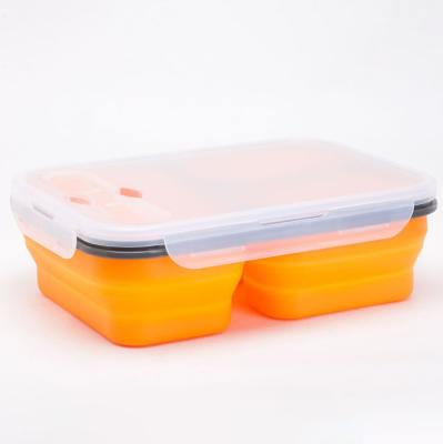 China Hot Selling Biodegradable Portable Outdoor Collapsible 3 Compartments Silicone Food Bowl With Plastic Spoon for sale