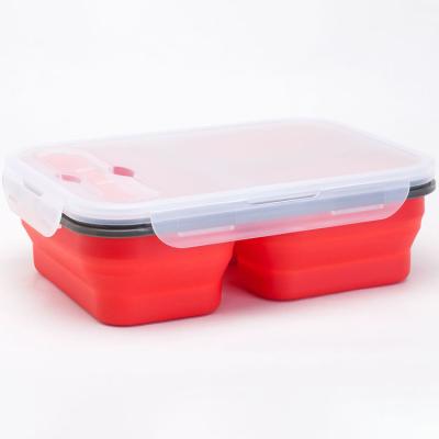 China 2021 Folding 3 Compartment Food Grade Silicone Folding Bento Box Collapsible Portable Lunch Box For Kids for sale