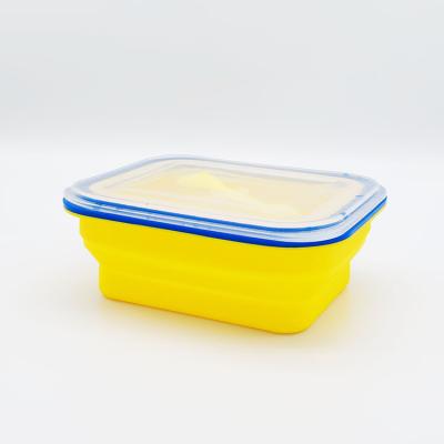 China High Quality Collapsible Freshness Preservation 800ml Silicone Box Lunch Microwave Food Storage Container With Fork Spoon for sale