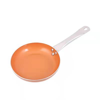 China Popular Classic Stick Color Copper Fashion Ceramic Frying Pan Dishwasher Safe Non Viable Panci With Stainless Steel Handle for sale