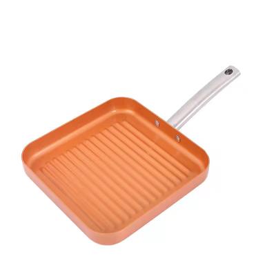 China Sustainable Aluminum Pressed 24 Cm Copper Ceramic Coating Square Frying Pan Deep Frying Pan for sale