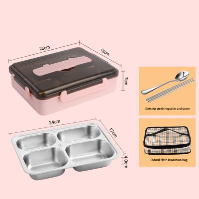 China Stainless Steel Bento Lunch Boxs Multipurpose Modern Viable Style 4 Compartment Thermal Tiffin Lunch Box With Cutlery 2021 for sale